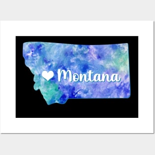 Montana state map USA heart watercolor blue watercolour Posters and Art